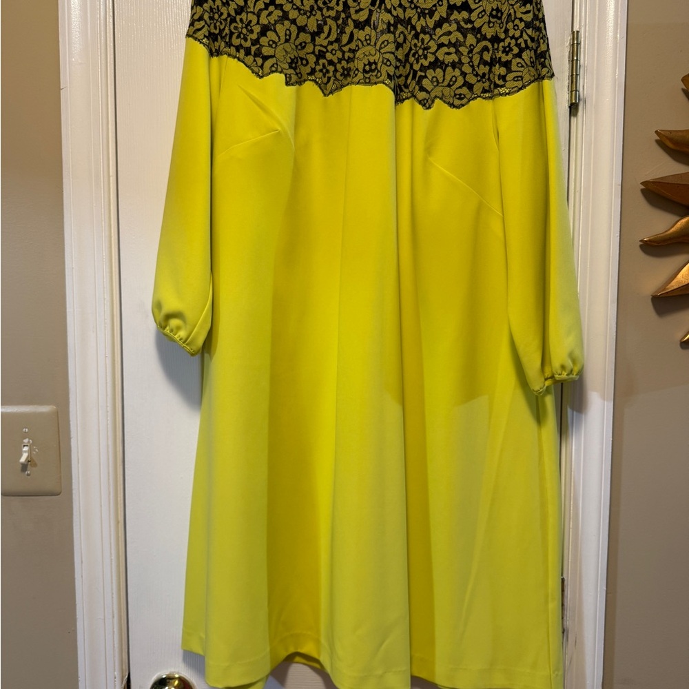Lela Rose Yellow Dress with Black Lace Overlay